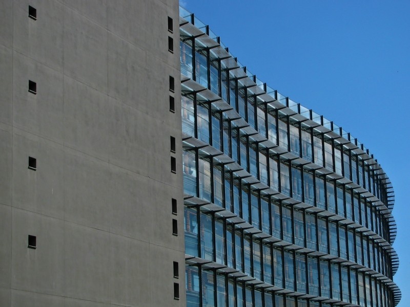 Modern architecture against clear sky 